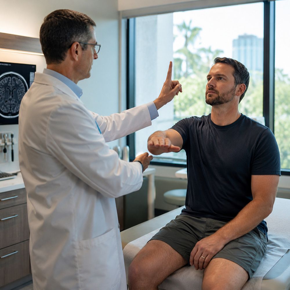 Board-certified brain injury doctor performing a neurological examination for traumatic brain injury in Tampa, Florida.