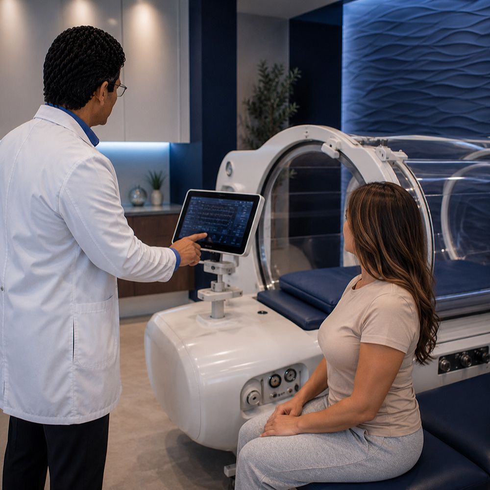 Physician-supervised HBOT treatment session in Tampa, Florida.