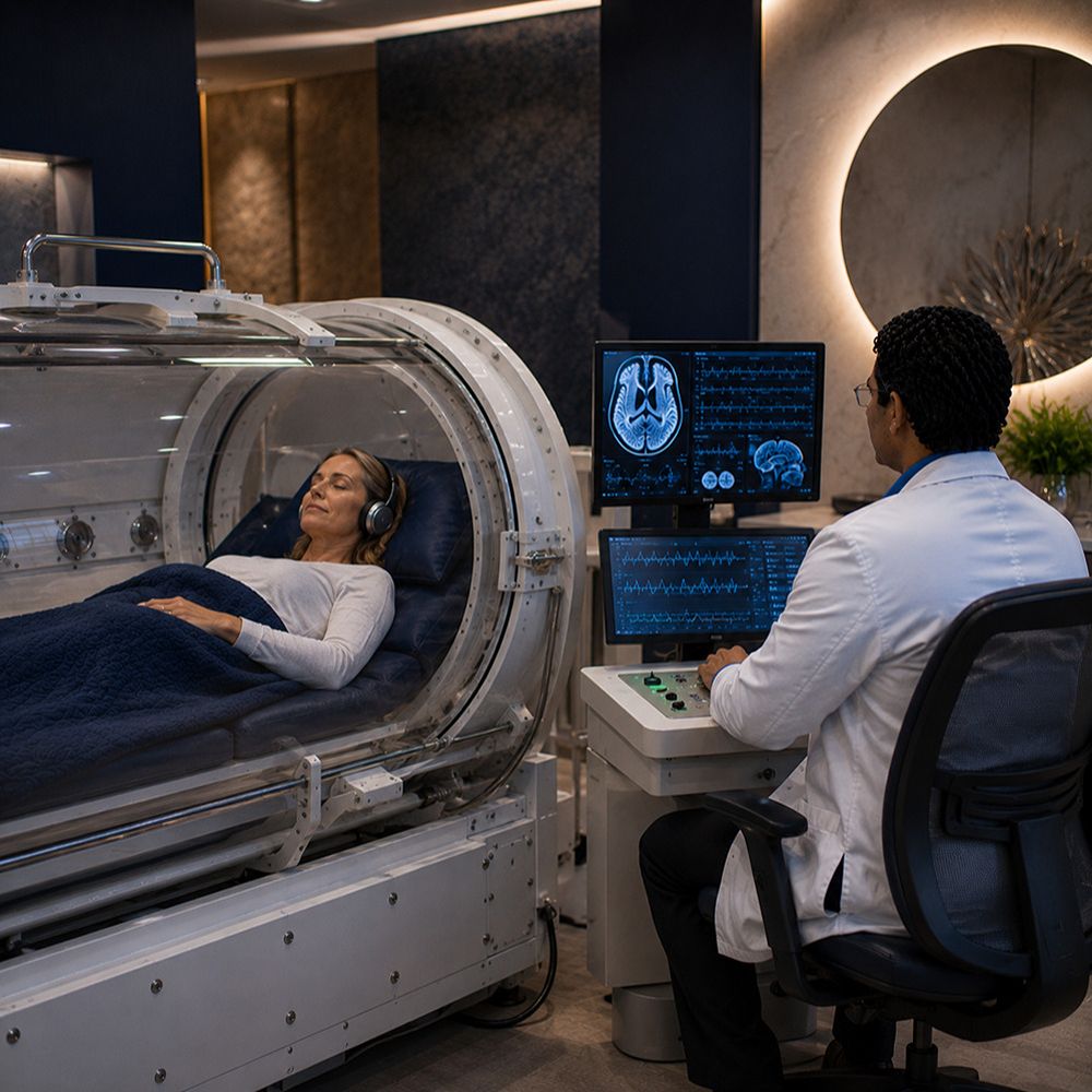 Hyperbaric oxygen therapy session supporting brain recovery in Tampa, Florida.