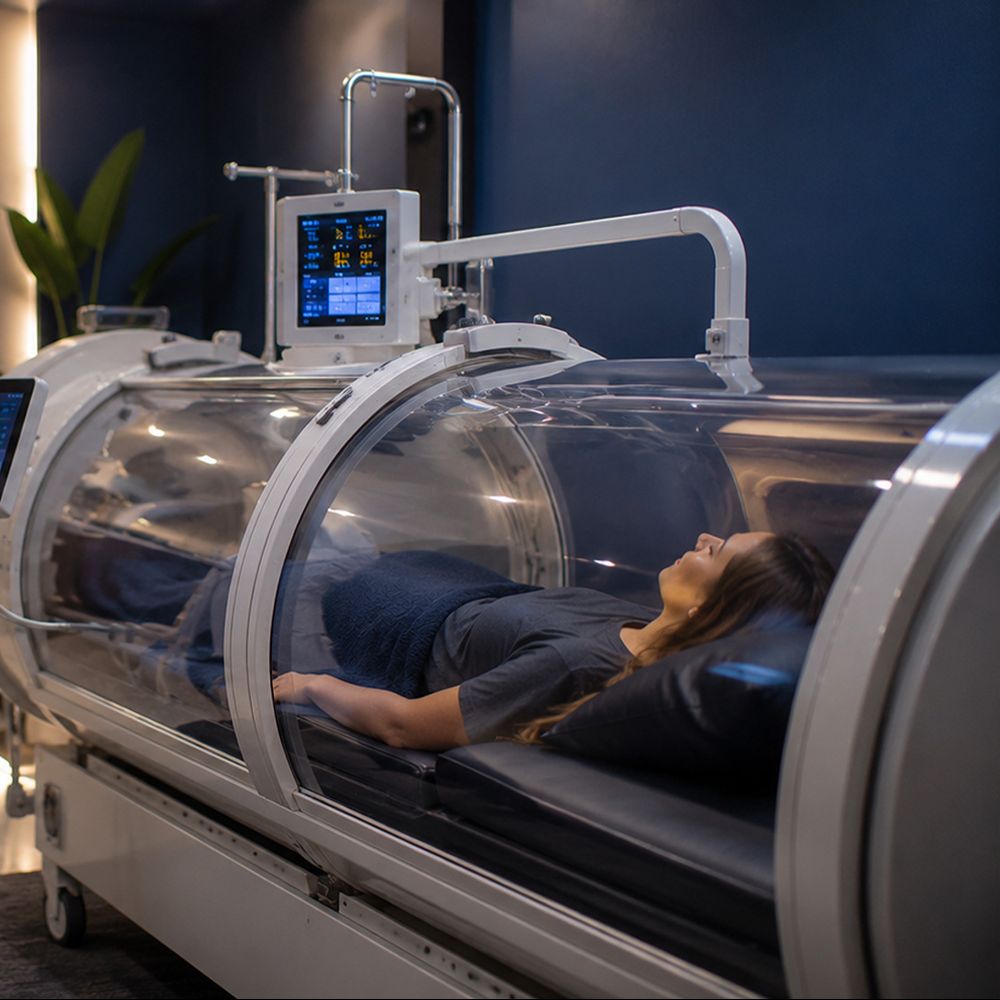 Physician-supervised hyperbaric oxygen therapy treatment at Advanced Brain & Spine in Tampa, Florida.