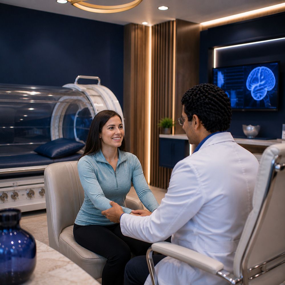 Patient completing physician-supervised hyperbaric oxygen therapy at Advanced Brain & Spine in Tampa, Florida.