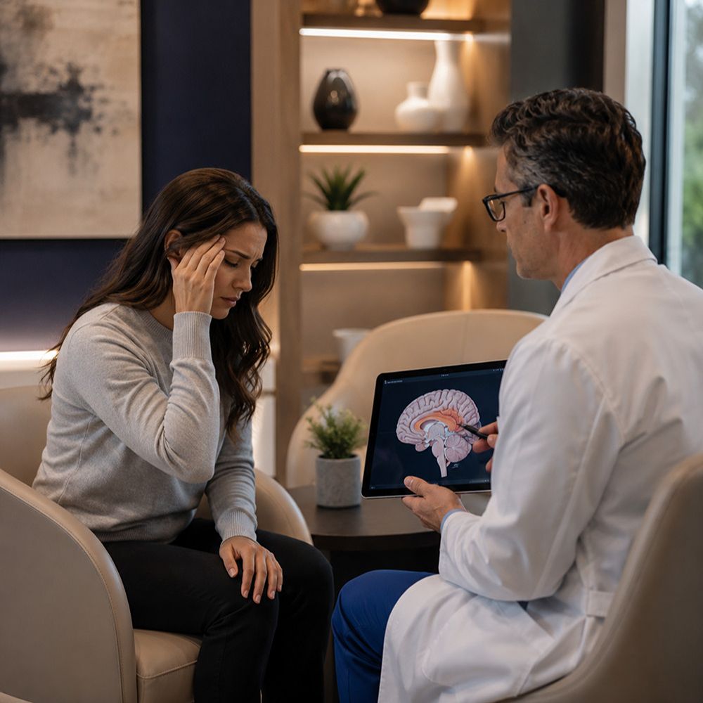 Patient consulting a neurologist for persistent headaches after an accident in Tampa, Florida.
