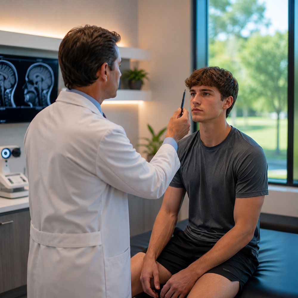 Athlete receiving neurological evaluation for sports-related concussion in Tampa, Florida.